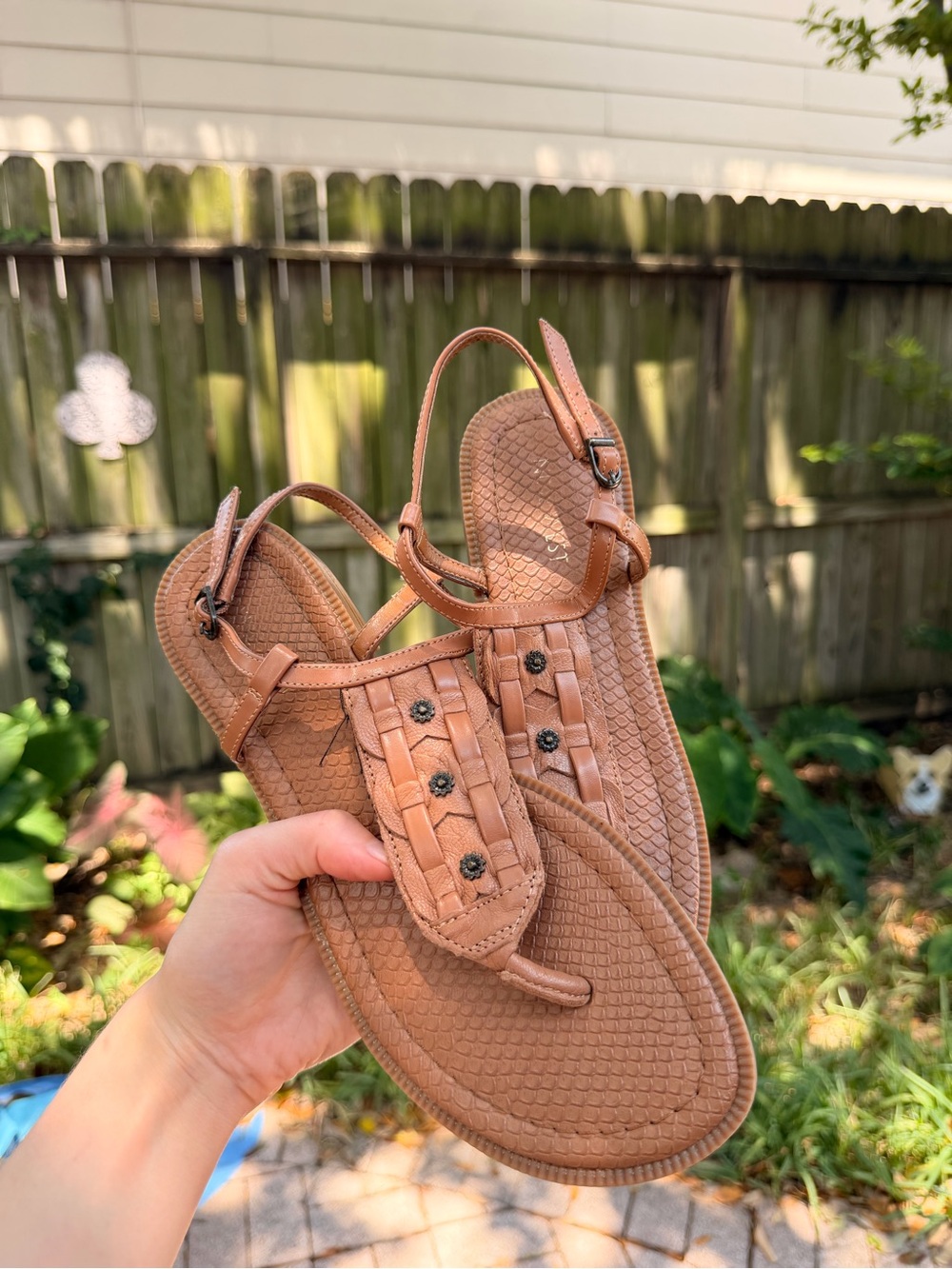 Nine West Tan Braided T-Strap Sandals